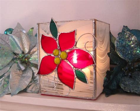 Christmas Poinsettia Stained Glass Candle Holder Stained Glass Candles Stained Glass Candle