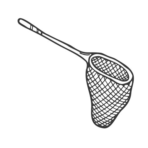 Doodle Fishing Net In Vector Isolated Camping And Fishing Concept