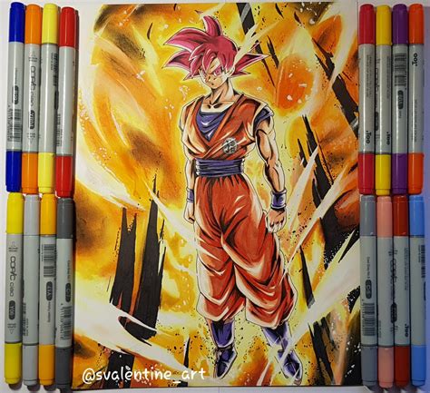 MY Drawing of Super Saiyan God Goku. : r/dbz