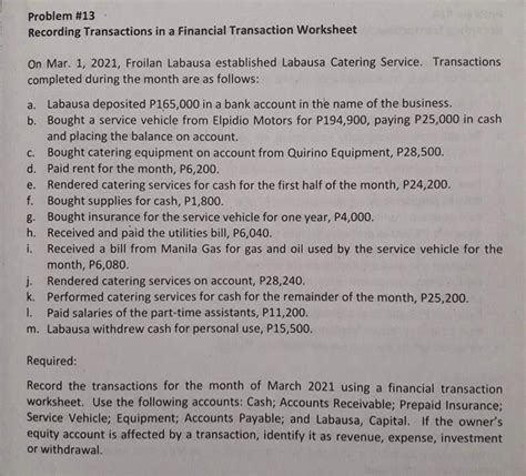 Solved Problem 13 Recording Transactions In A Financial