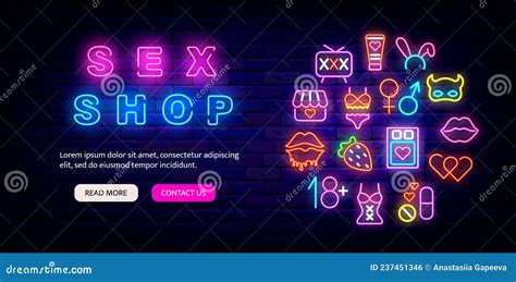 Sex Shop Neon Website Template Flyer For Intimate Store Night Bright Promotion Vector Stock