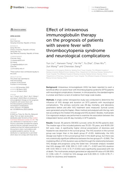 Pdf Effect Of Intravenous Immunoglobulin Therapy On The Prognosis Of