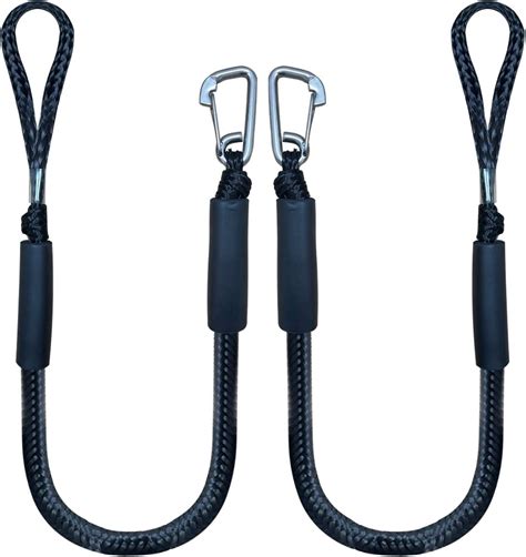 Bungee Dock Line With Hook Black Mooring Rope For Boat 4 Ft 2 Pack