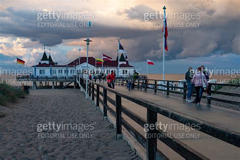 Pier Of Ahlbeck On German Baltic Sea Island Usedom At Dusk