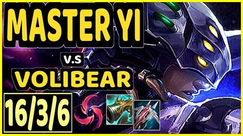 MASTER YI Vs VOLIBEAR QUADRAKILL 16 3 6 KDA JUNGLE CHALLENGER