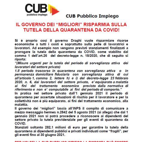 Il Governo Dei Migliori Risparmia Sulla Tutela Della Quarantena Da Covid