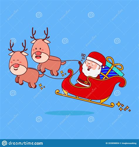 Christmas Icon Conceptcute Santa Claus Riding Sleigh Carrying A Big