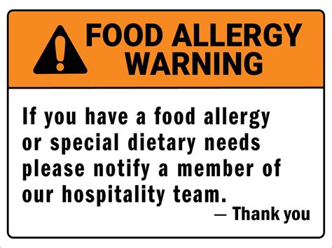 Food Allergy Warning Sign Printable