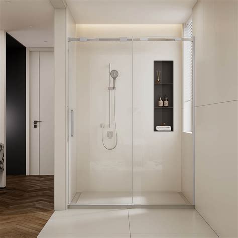 56"-60" x 74" Chrome Single Sliding Glass Shower Door - Giving Tree