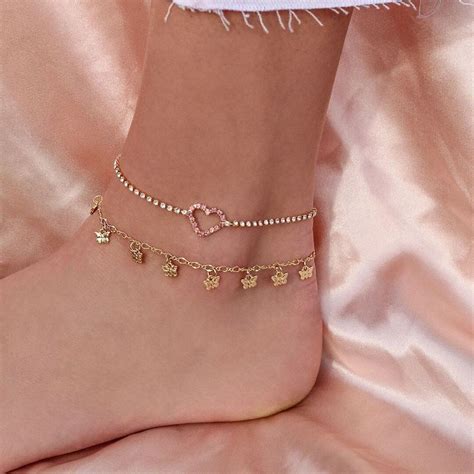 Bohemian Metal Butterfly Tassel Multi Layer Anklet Geometric Peach