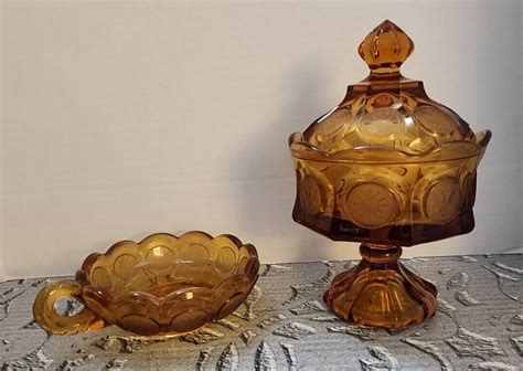 Fostoria Coin Glass Amber Wedding Bowl With Lid Tall With Matching