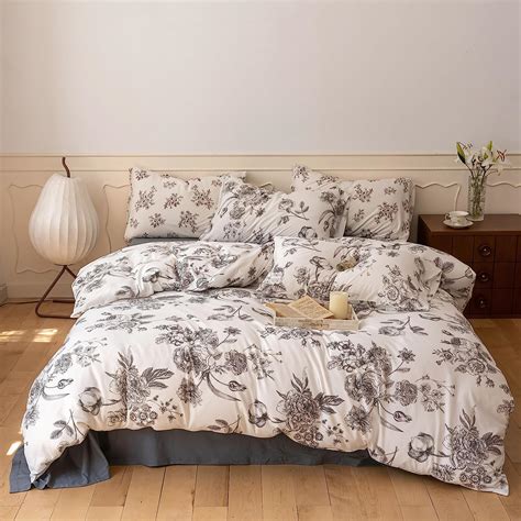 Eavd Vintage Style Garden Black Floral Duvet Cover Queen