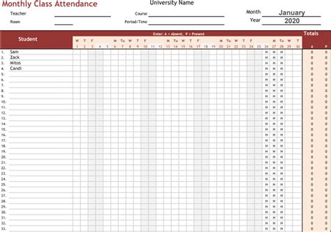 Attendance Tracking Spreadsheet Template — excelxo.com