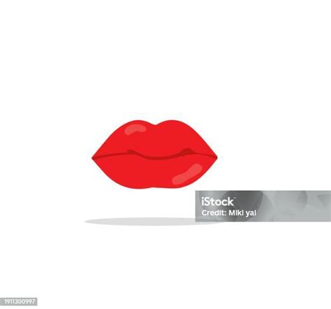 Red Female Lips Collection Woman Lip Expressed Differernt Emotion Stock