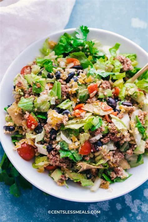 Taco Salad Bowl with Creamy Avocado Dressing | Centsless Meals