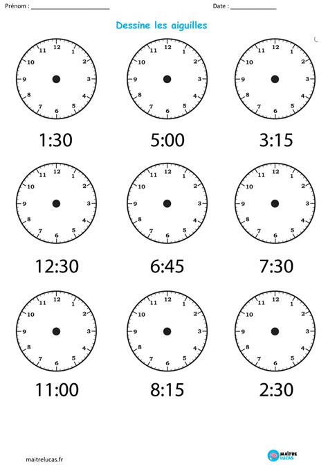 Fiches Exercices Lire l heure en 13 exercices pour CP CE1 CE2 Maître