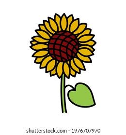 Sunflower Doodle Flower Stem Leaf Vector Stock Vector Royalty Free