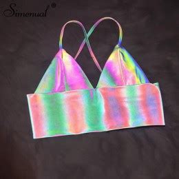 Simenual V Neck Sexy Holograficzny Bralette Crop Top Pasek Odblaskowa