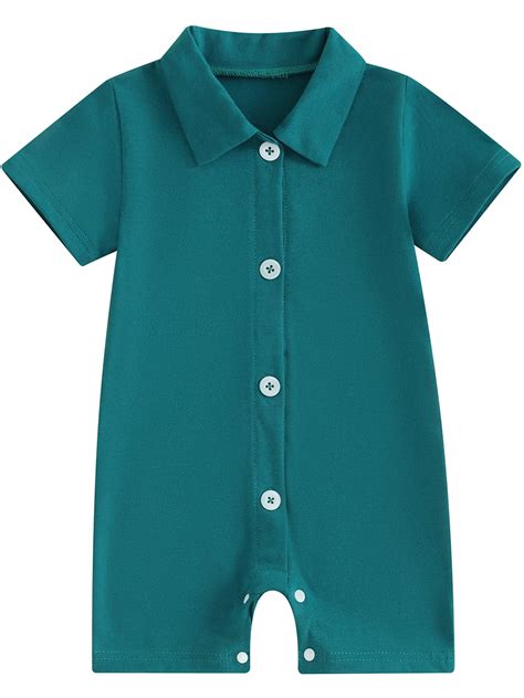 Mevireiy Baby Boy Short Sleeve Button Jumpsuit One Piece Solid Color