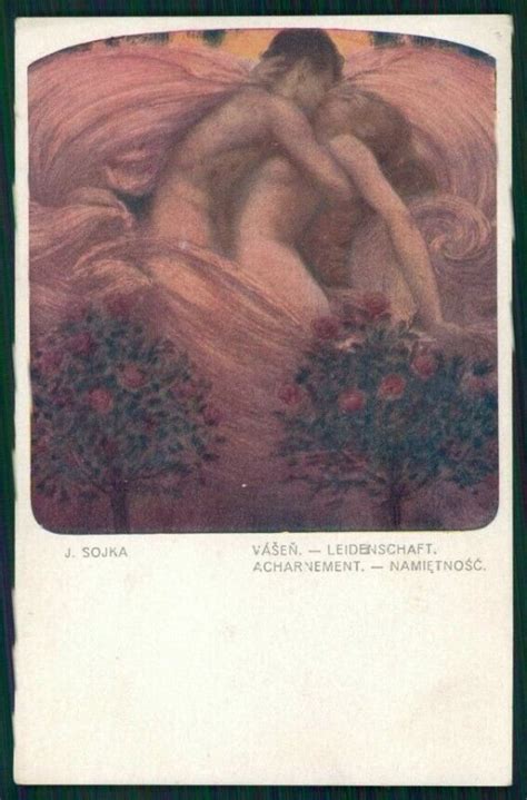 Artist Signed J Sojka Risque Nude Lady Couple Serie Postcard