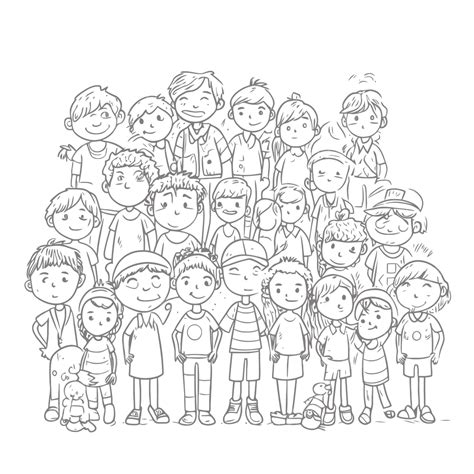 Coloring Page Of Kids Group Outline Sketch Drawing Vector Wing Drawing