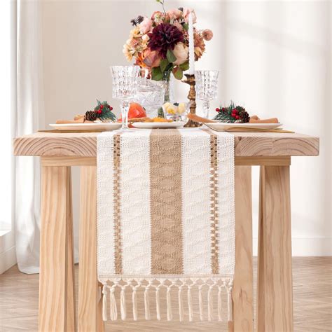 Ivory Macrame Table Runner Cream Boho Table Runner With Tassels Hand Woven Cotton