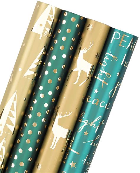 Wrapaholic Christmas Wrapping Paper Roll Dark Green And Gold Holiday Design With Metallic Foil