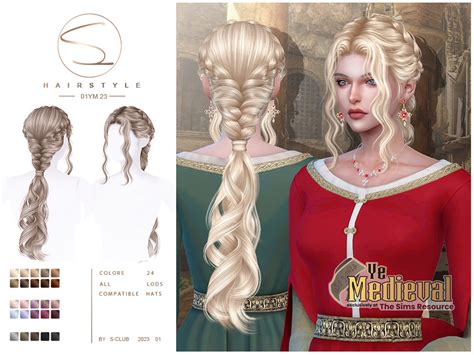 The Sims Resource Ye Medieval Curly Braid Hairstyle 01ym23 By S Club