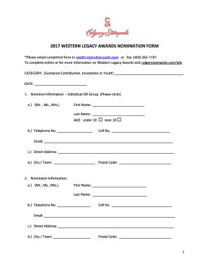 Fillable Online Western Legacy Awards Nomination Form Fax Email