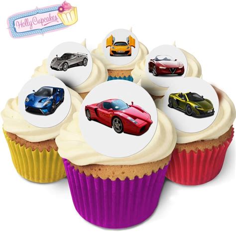 24 Fabulous Pre Cut Edible Wafer Cake Toppers Super Cars Amazon