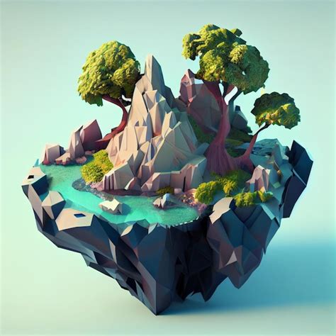 Jogo Low Poly D Renderizado Ilha Da Fantasia Foto Premium