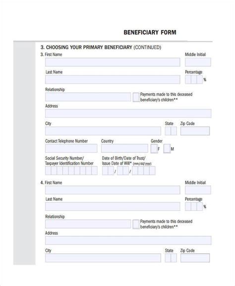 Printable Beneficiary Form Template