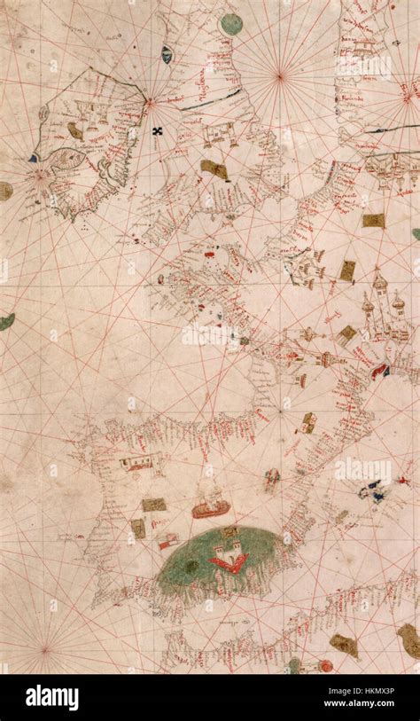 Nautical chart of the Mediterranean area, including Europe with British Isles and part of ...