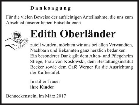 Traueranzeigen Von Edith Oberl Nder Abschied Nehmen De