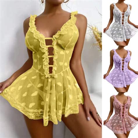 Womens Sexy Lace Lingerie Babydoll Nightdress Thong G String Sleepwear Plus Size Ebay