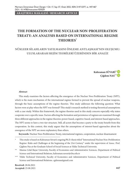 Pdf The Formation Of The Nuclear Non Proliferation Treaty An Analysis Based On International