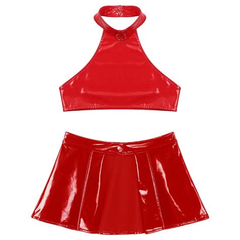 Womens Lingerie Set Pieces Underwear O Ring Crop Top With Skirt Holiday Shiny Ebay