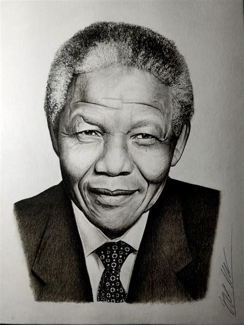 Portrait Of Nelson Mandela Drawn With Charcoal On 9 × 12 Bristol