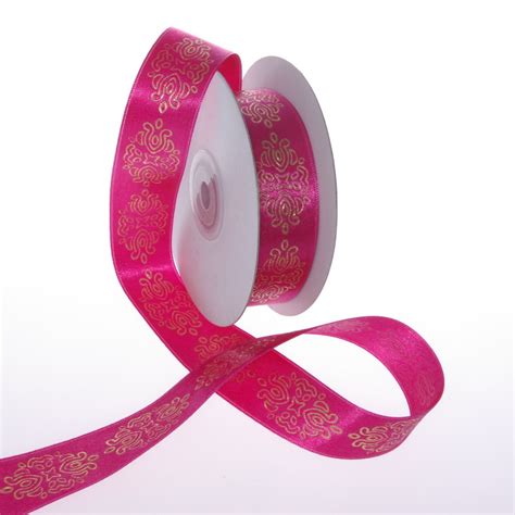 Satinband Mit Ornamentdruck Farbe Pink Gold 25mm 15m 94515 25