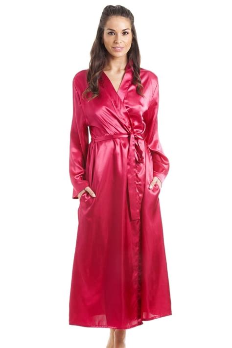 Womens Fuscia Pink Luxury Satin Dressing Gown