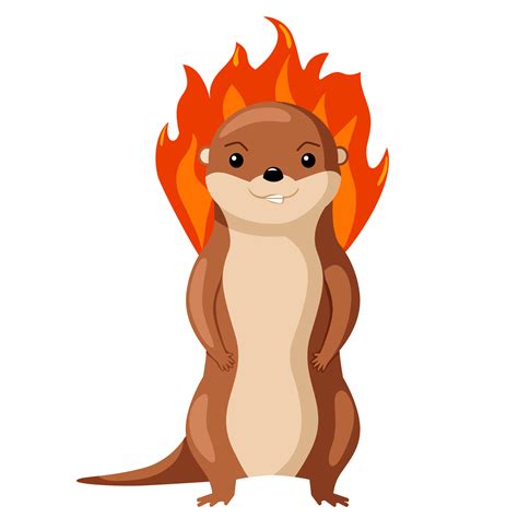 Angry otter with a fire animal character. Emotion of anger. Cute