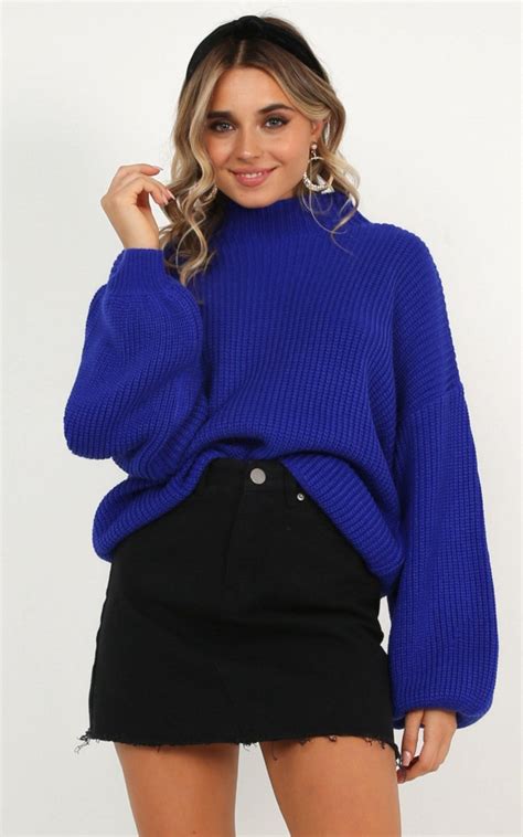 I Feel Love Oversize Knit Sweater In Cobalt Blue Showpo