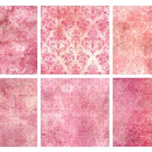 Distressed Pink Damask Digital Paper Seamless Shabby Vintage Textured