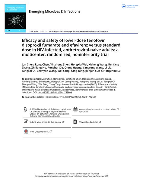 Pdf Efficacy And Safety Of Lower Dose Tenofovir Disoproxil Fumarate And Efavirenz Versus