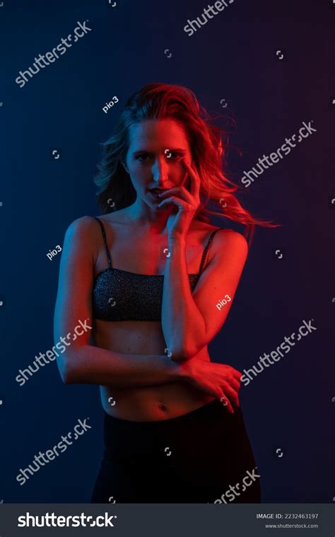 Sensual Blonde Woman Studio Portrait Colored Stock Photo Shutterstock