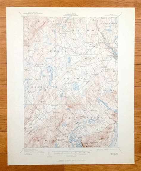 Antique Belfast Maine 1915 US Geological Survey Topographic Map