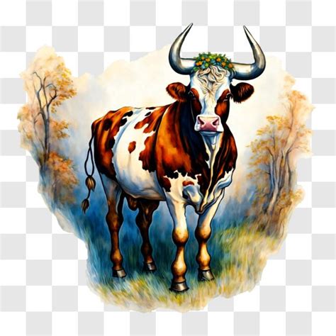 Descarga Pintura Colorida De Una Vaca Con Cuernos Y Flores Png En L Nea