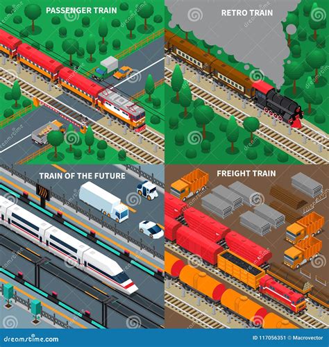 Trains Isometric Design Concept Stock Vector - Illustration of cross ...