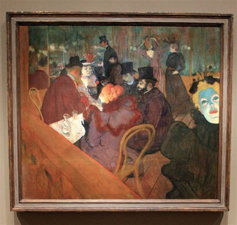 A Painting On Display In A Museum With People Sitting At Tables And One Person Standing