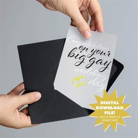 Congratulations On Your Big Gay Wedding Day Printable Card 5x7 Funny